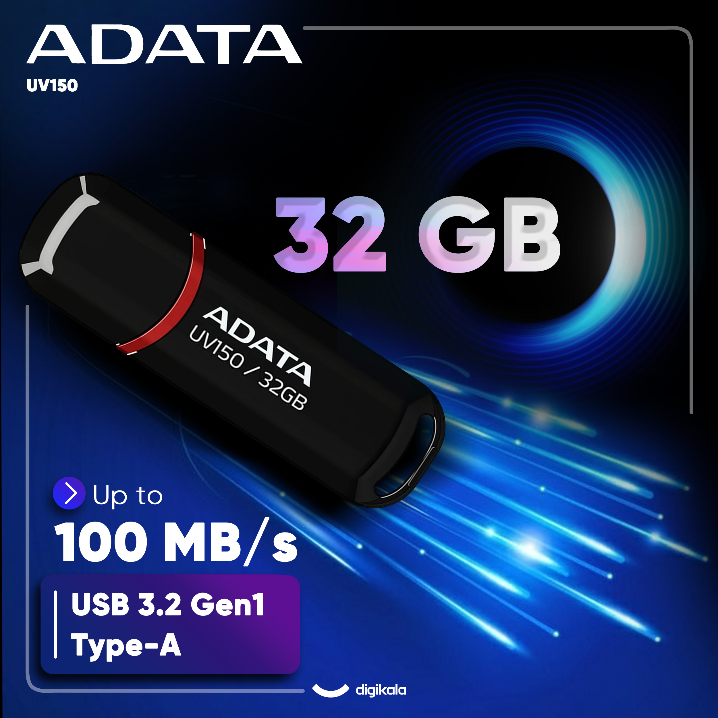 فلش مموری ای دیتا مدل UV150 ظرفیت 32 گیگابایت با رابط USB 3.2 Gen1، سرعت خواندن 90 مگابایت بر ثانیه، سرعت نوشتن 40 مگابایت بر ثانیه، طراحی درپوشدار و سازگار با ویندوز، مک و لینوکس - Image 3